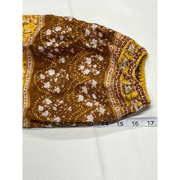 Joie Boho Peasant Top Women's Yellow Brown Floral Ruffle Puffed Sleeve XL Blouse - Picture 8 of 11